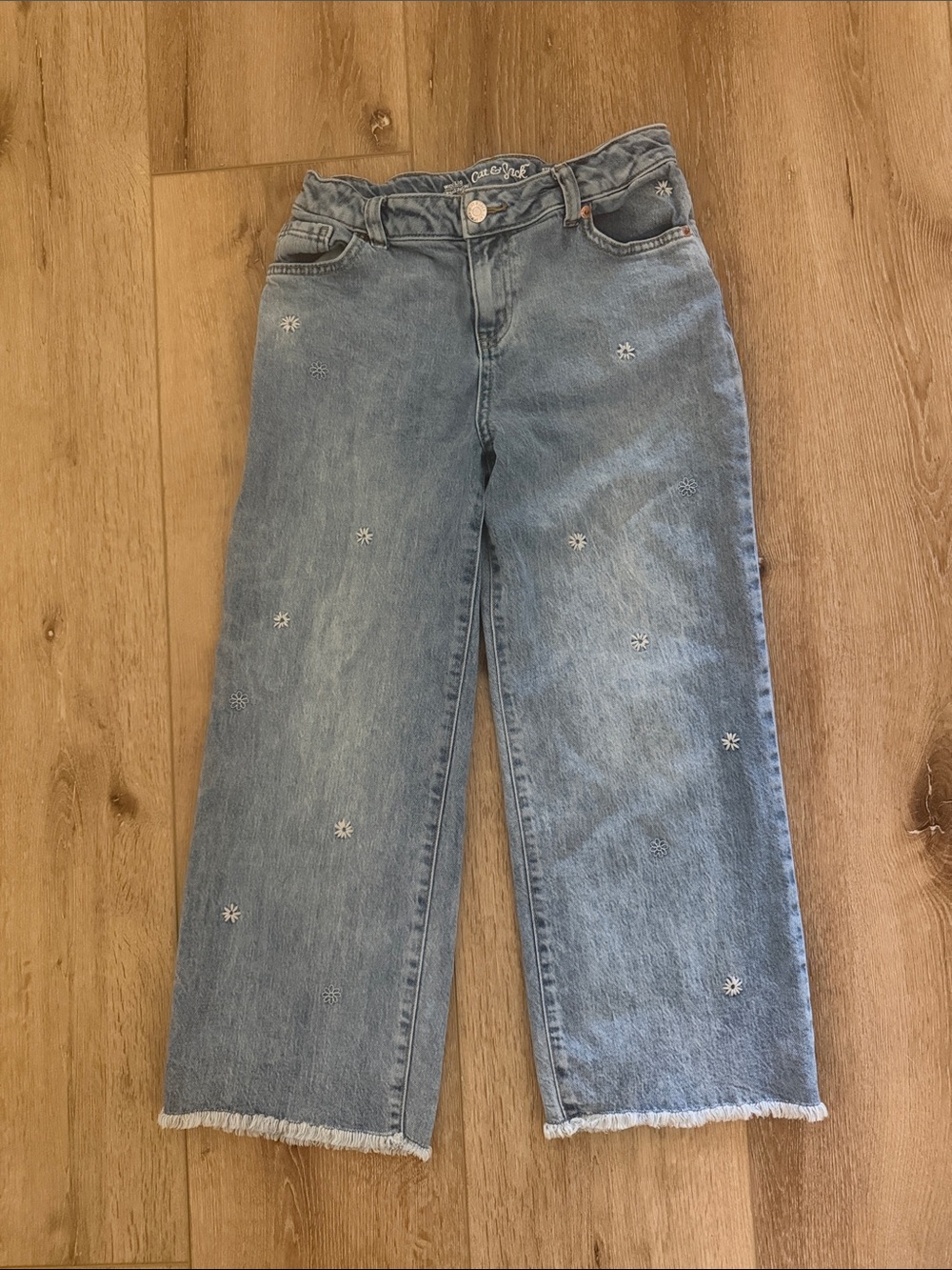 Cat & Jack | Light Blue Wide-Leg Jeans with White Embroidered Flowers | size 12